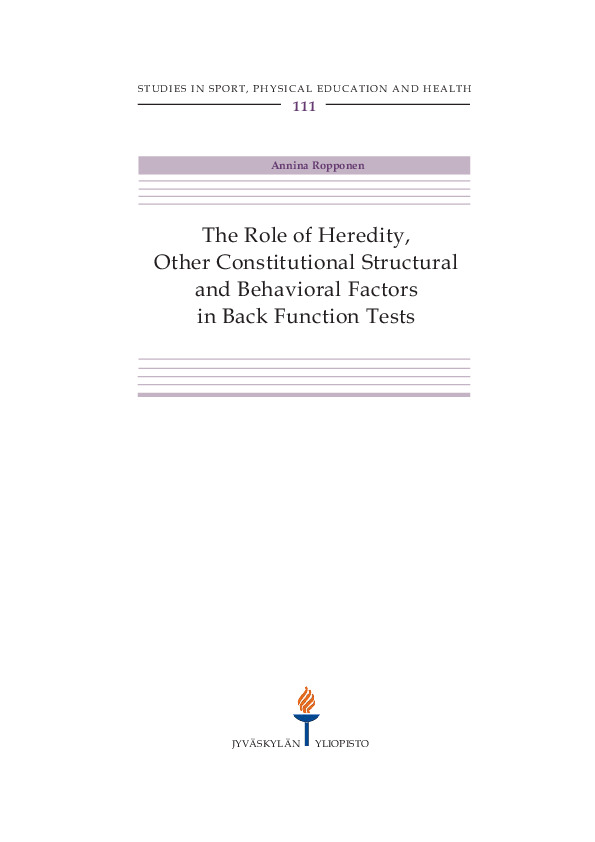 The role of heredity, other constitutional structural and behavioral factors in back function tests