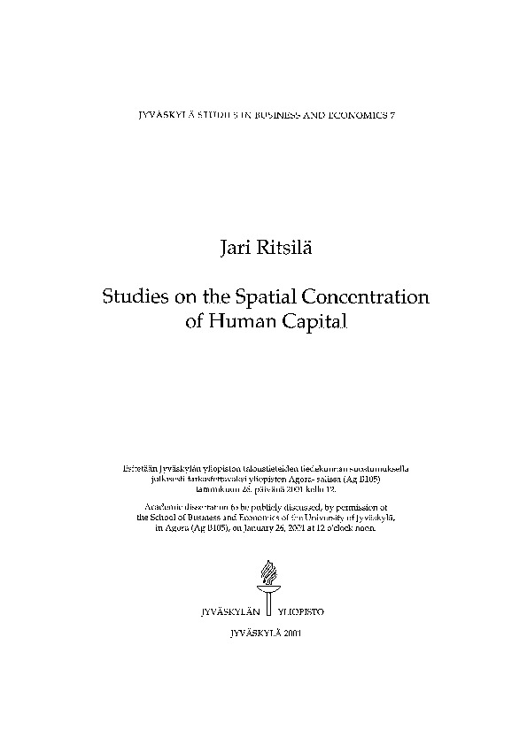 Studies on the spatial concentration of human capital