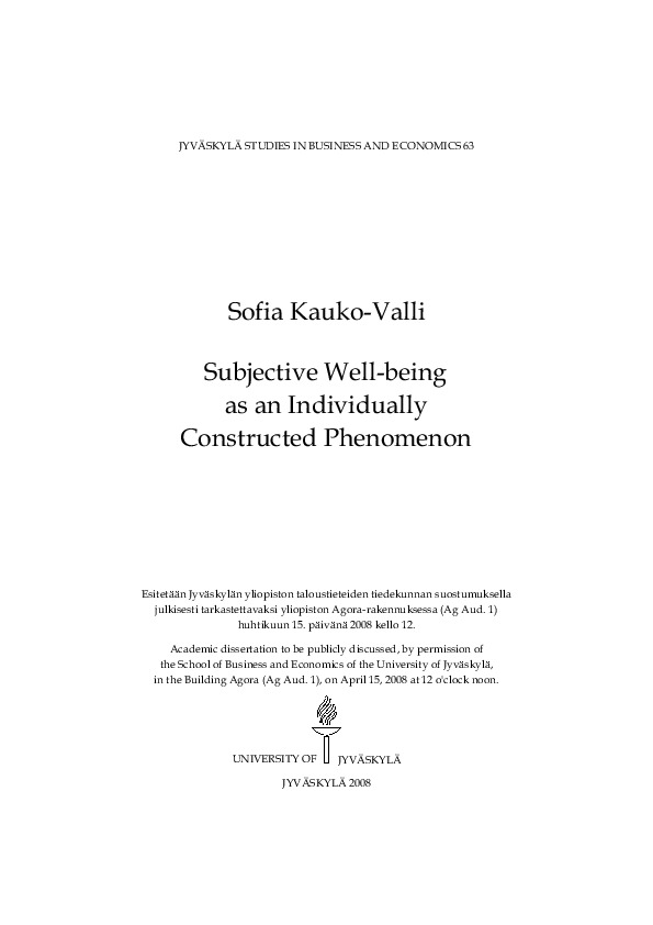 Subjective well-being as an individually constructed phenomenon