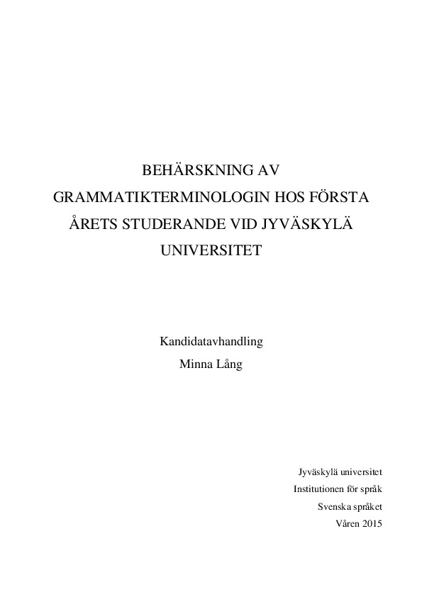 Behärskning av grammatikterminologin hos första årets studerande vid Jyväskylä universitet