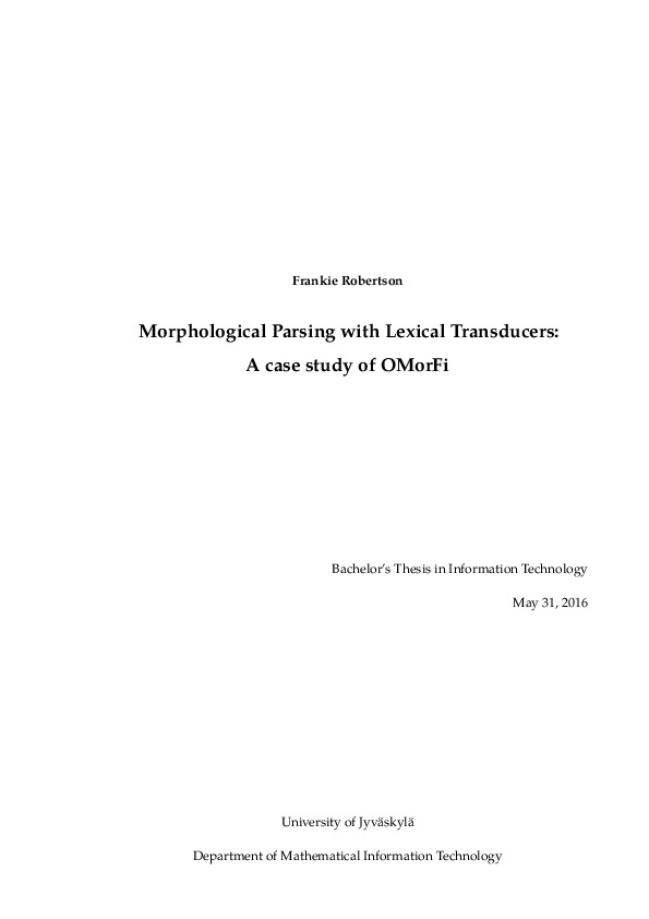 Morphological parsing with lexical transducers : a case study of OMorFi