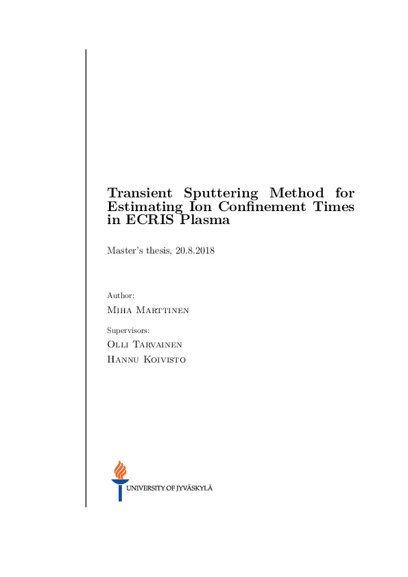 Transient sputtering method for estimating ion confinement times in ECRIS plasma
