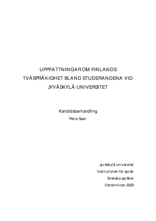 Uppfattningar om Finlands tvåspråkighet bland studerandena vid Jyväskylä universitet