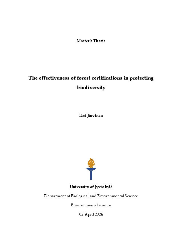 Book Cover: The effectiveness of forest certifications in protecting biodiversity
