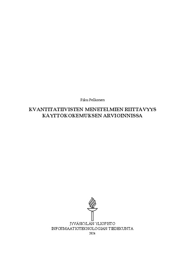 Book Cover: Kvantiatiivisten menetelmien riittävyys käyttökokemuksen arvioinnissa