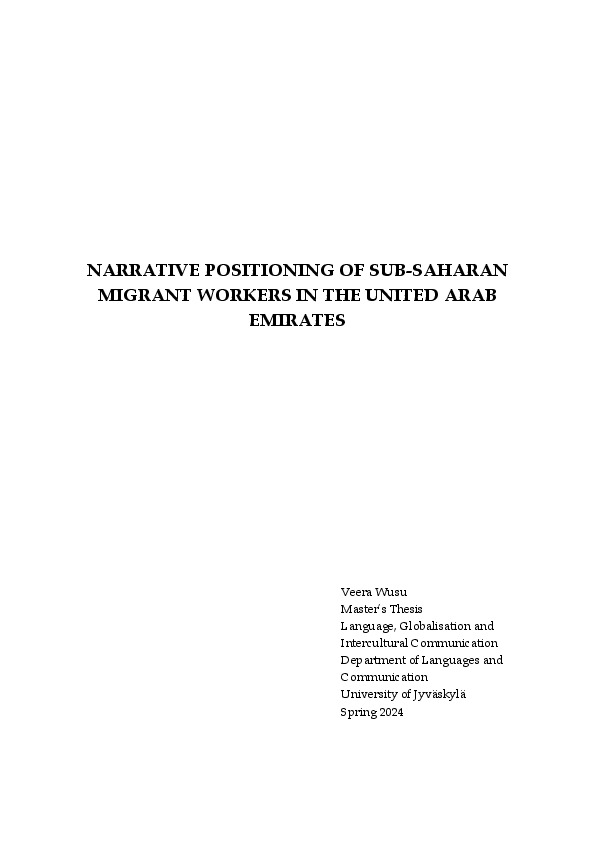 Kansikuva: Narrative positioning of sub-Saharan migrant workers in the United Arab Emirates