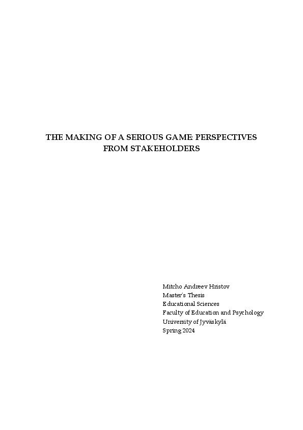 Book Cover: The making of a serious game : perspectives from stakeholders