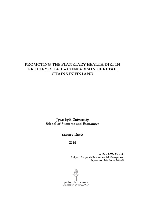 Kansikuva: Promoting the Planetary Health Diet in Grocery Retail : Comparison of Retail Chains in Finland