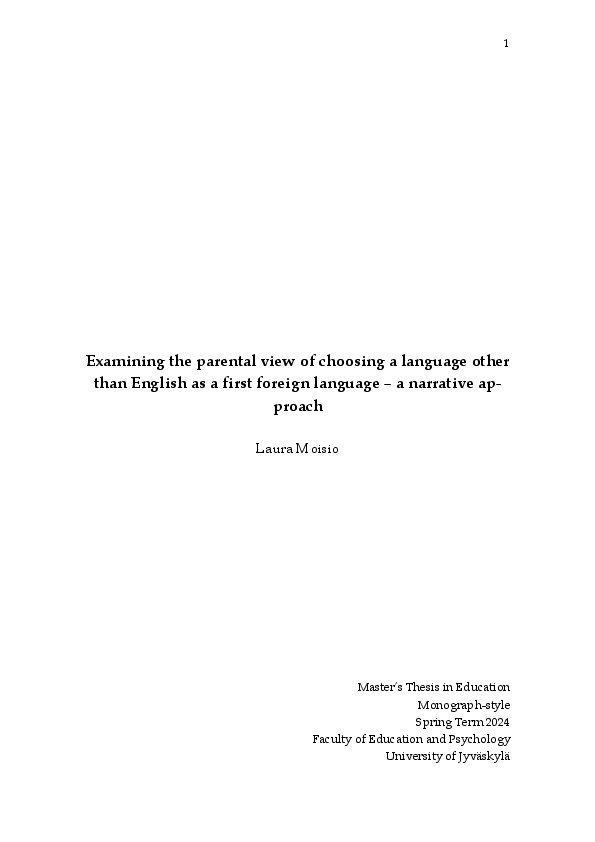 Book Cover: Examining the parental view of choosing a language other than English as a first foreign language – a narrative approach